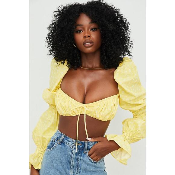 House of CB Henrietta Shirred Bralette Top Lemon Floral Size M NWT - Picture 2 of 10